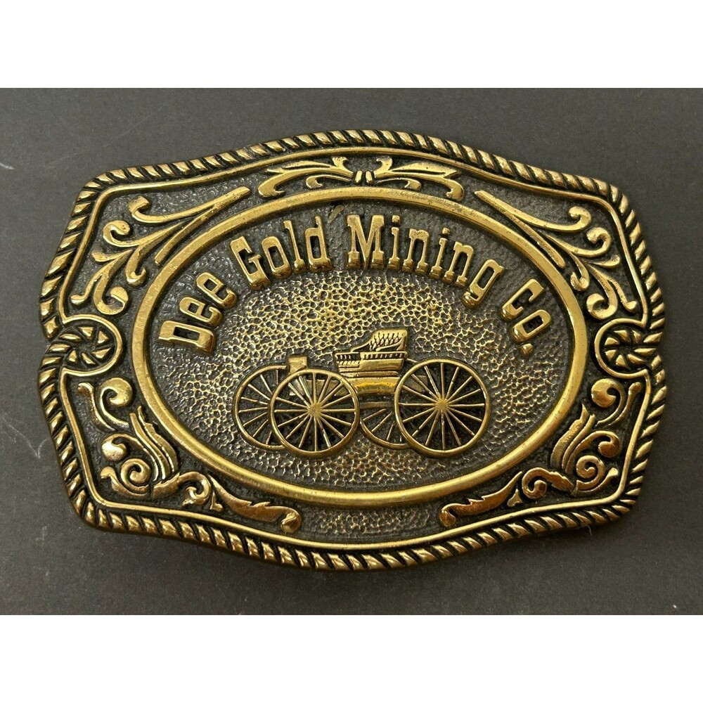 Vintage 1983 Solid Brass Dee Gold Mining Co. Belt Buckle Made In USA